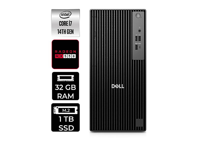 DELL Pro Tower QCT1250 RX550 4GB QCT1250P366 PER4 Bellek Intel Core i7-14700 32 GB RAM 1 TB SSD FreeDOS Masaüstü Bilgisayar