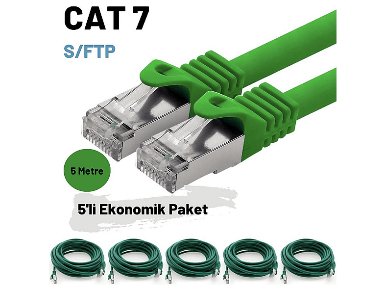 IRENIS 5 adet 5 m Cat-7 S/FTP Ethernet Network LAN Ağ Kablosu