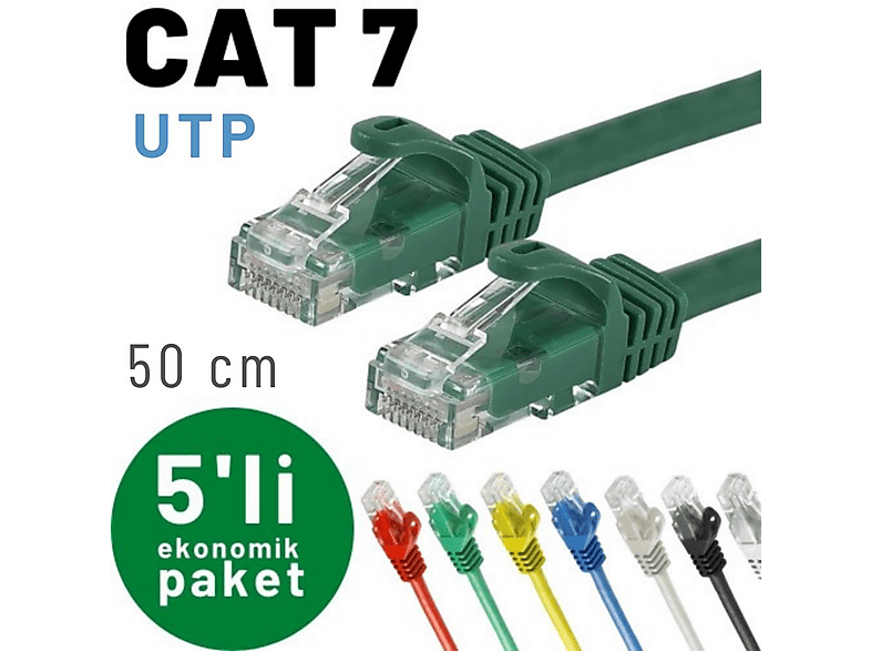 IRENIS 5 adet 50 cm Cat-7 Ethernet Network İnternet LAN Kablosu