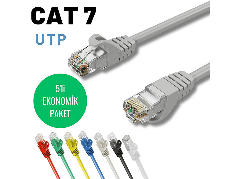 IRENIS 5 adet 2 metre CAT 7 Kablo Ethernet Network LAN Kablosu
