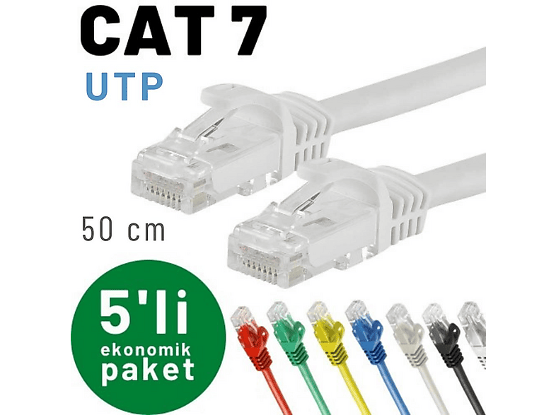 IRENIS 5 adet 50 cm Cat-7 Ethernet Network İnternet LAN Kablosu