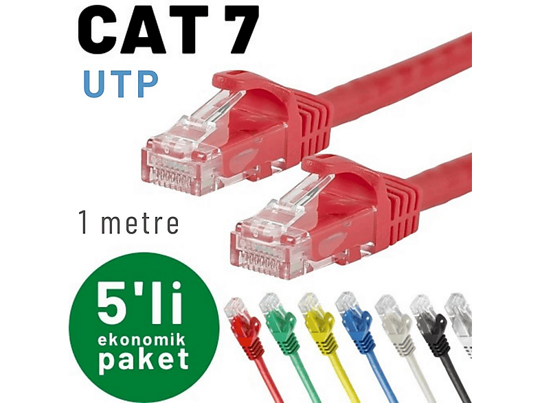 IRENIS 5 adet 1 m Cat-7 Ethernet Network İnternet LAN Kablosu