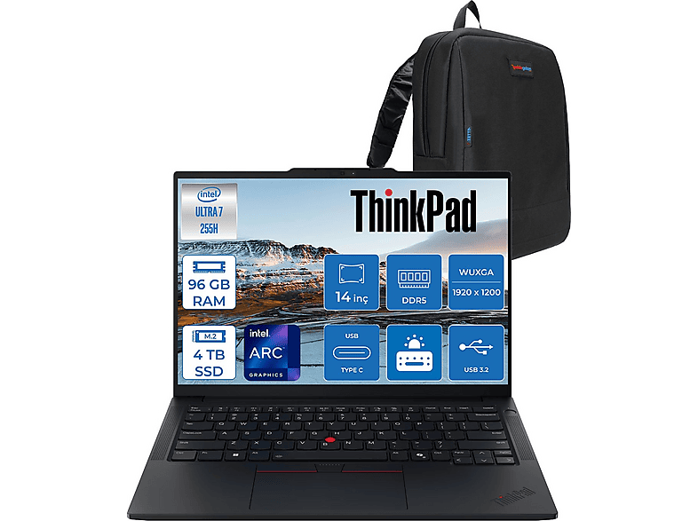 LENOVO Thinkpad E14 G7 AI T21SX007CTXF30 Intel Core Ultra 7 255H 96 GB RAM 4 TB SSD 14 inç FreeDOS Laptop+Çanta Siyah