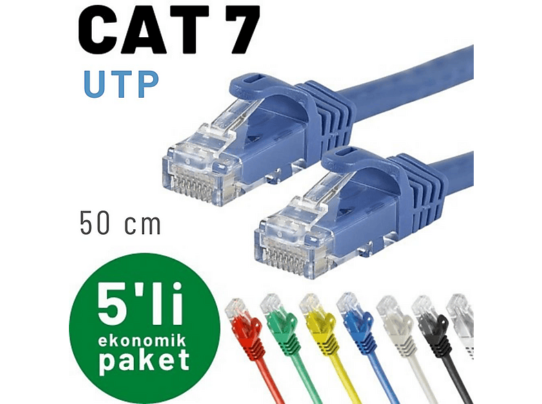 IRENIS 5 adet 50 cm Cat-7 Ethernet Network İnternet LAN Kablosu