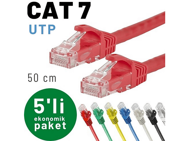 IRENIS 5 adet 50 cm Cat-7 Ethernet Network İnternet LAN Kablosu