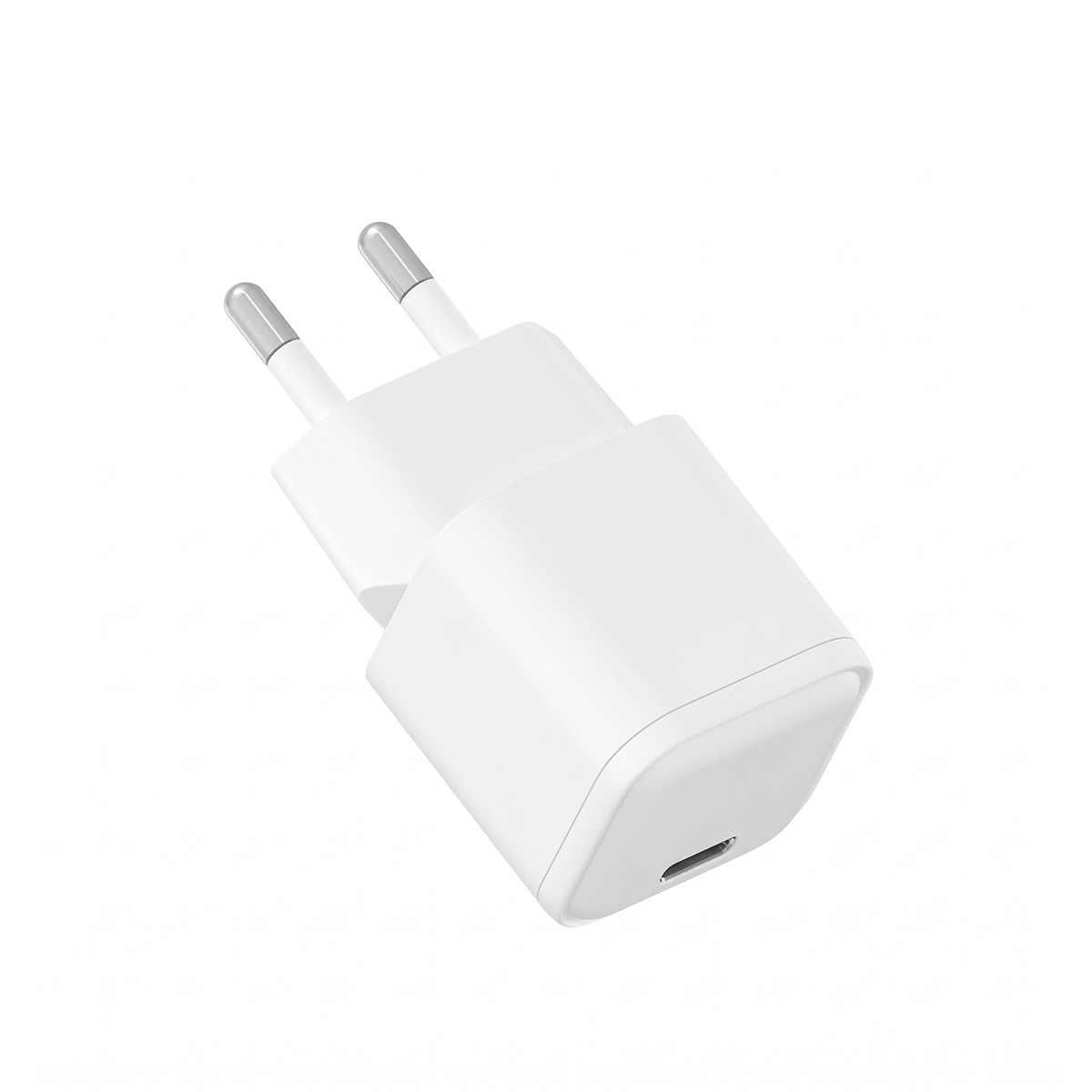 Adattatore USB-C bianco con due pin metallici.
