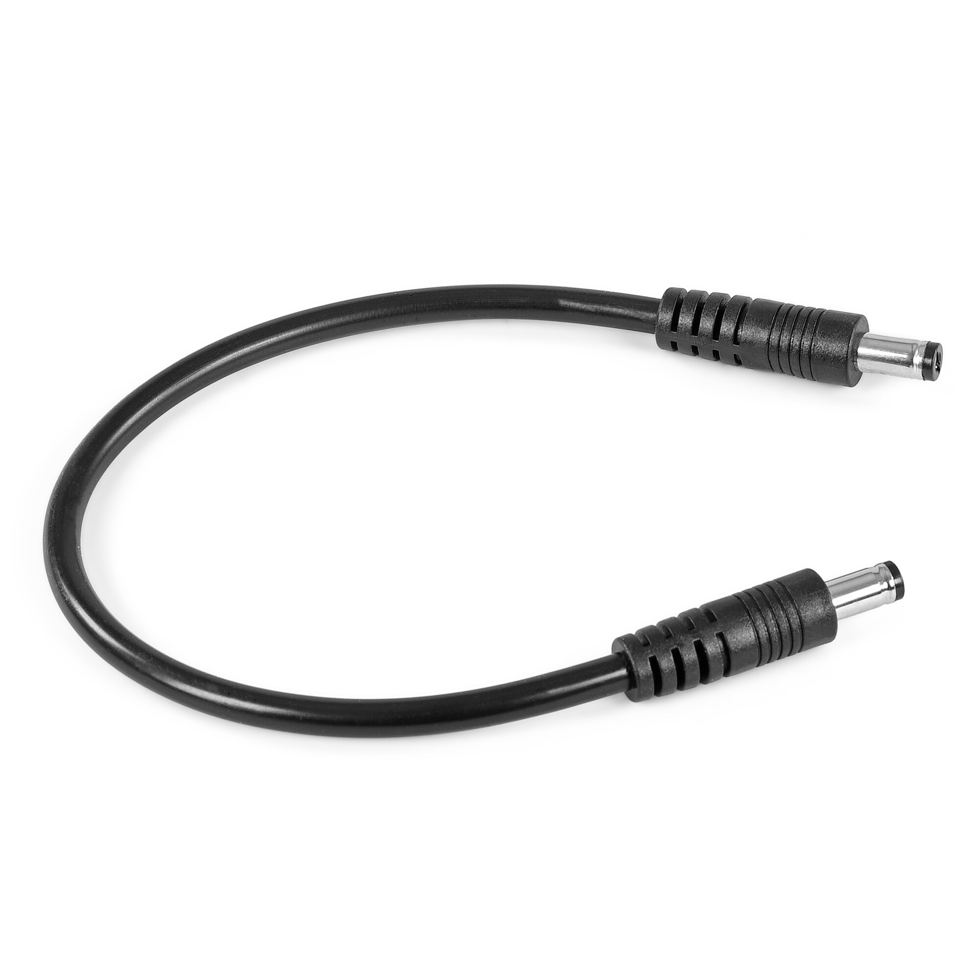 Ein schwarzes Kabel mit zwei runden Steckverbindern an beiden Enden.