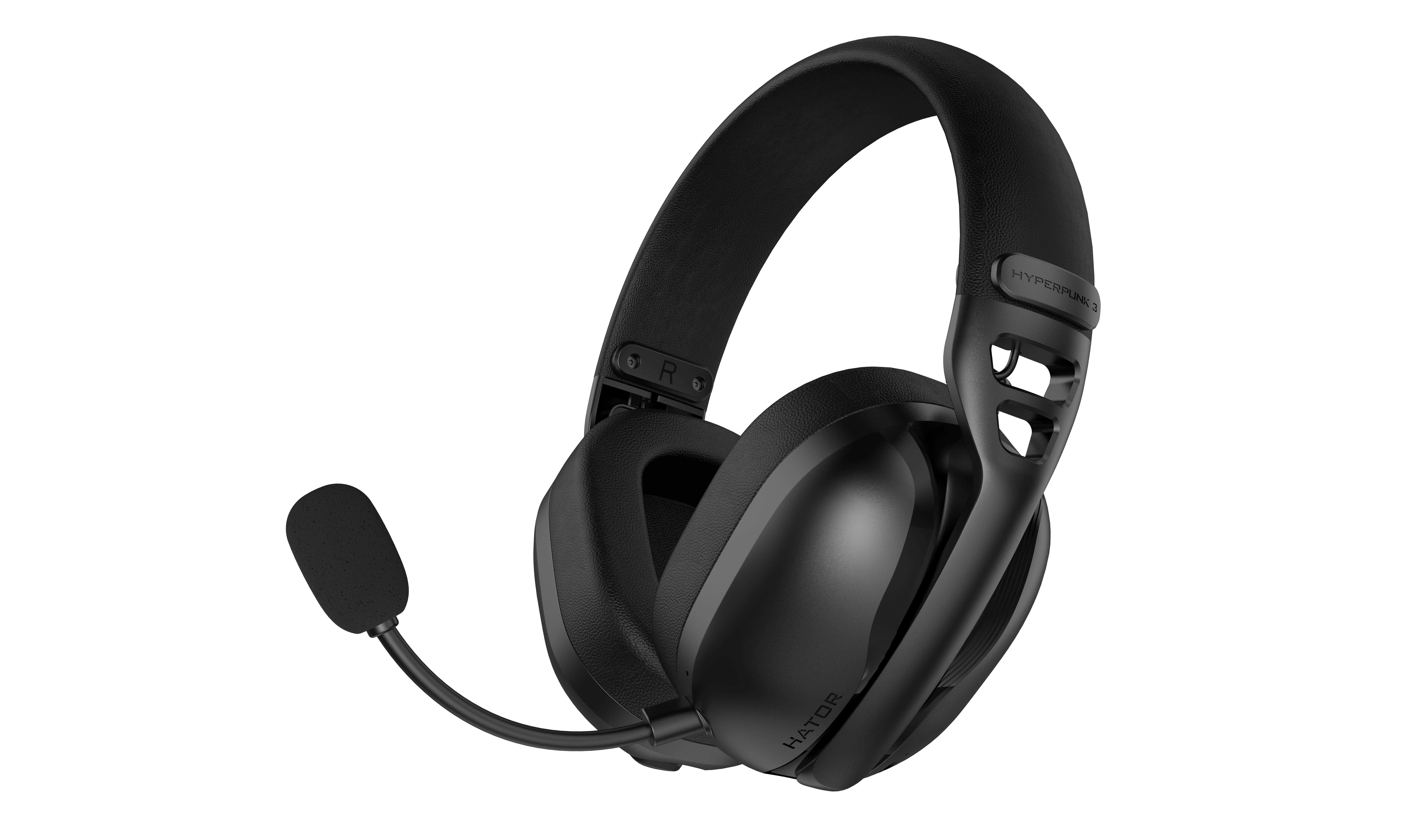 Casque circum-aural noir avec microphone et bandeau rembourré.