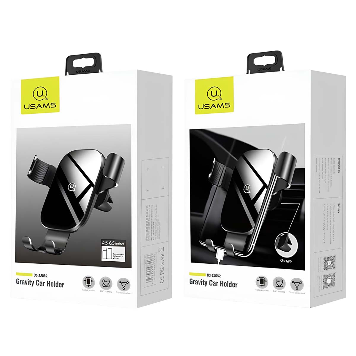 Verpackung eines schwarzen Handyhalters für Autos, mit USAMS-Logo.