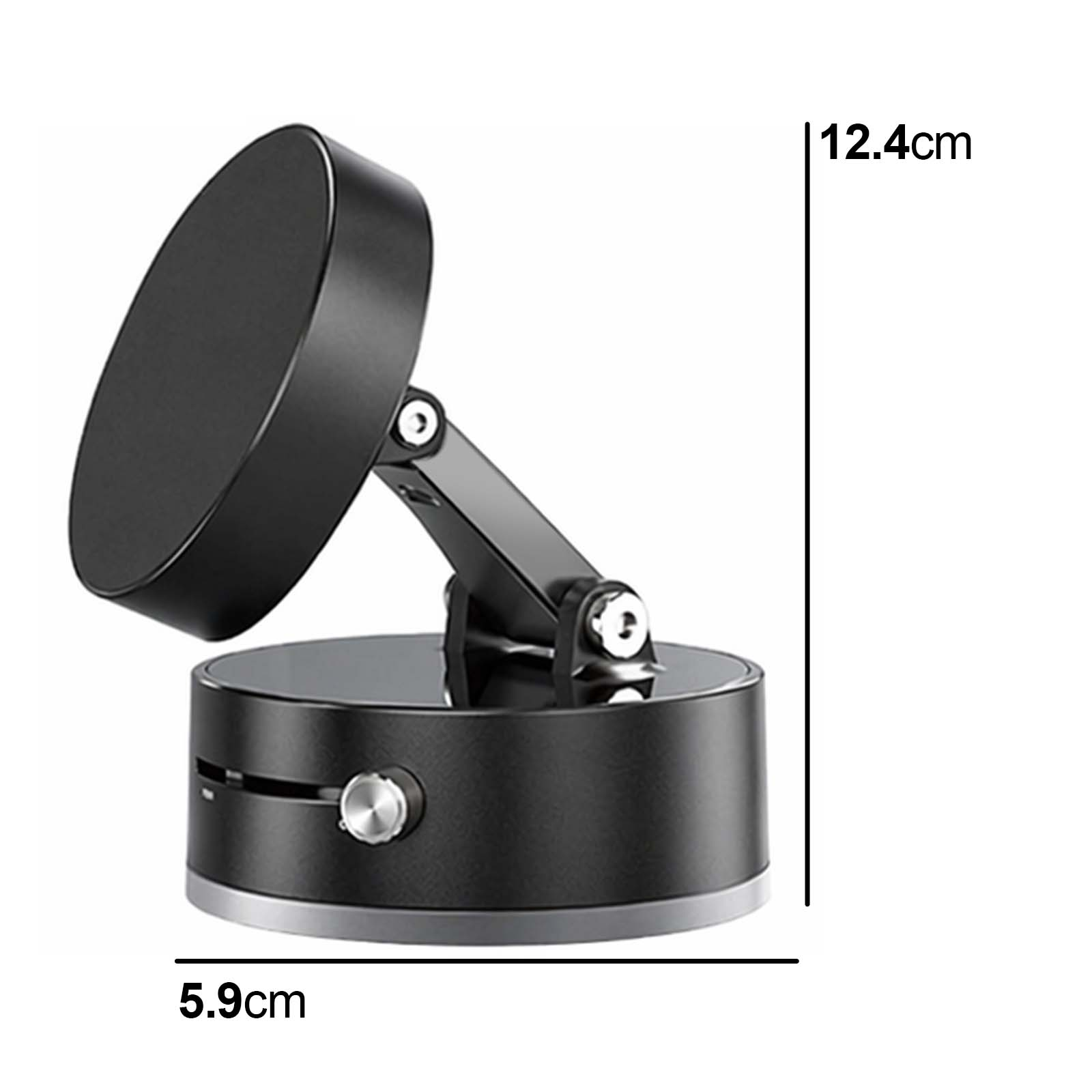 Ein schwarzer Magnethalter mit einem schwenkbaren Arm und einer runden Basis.