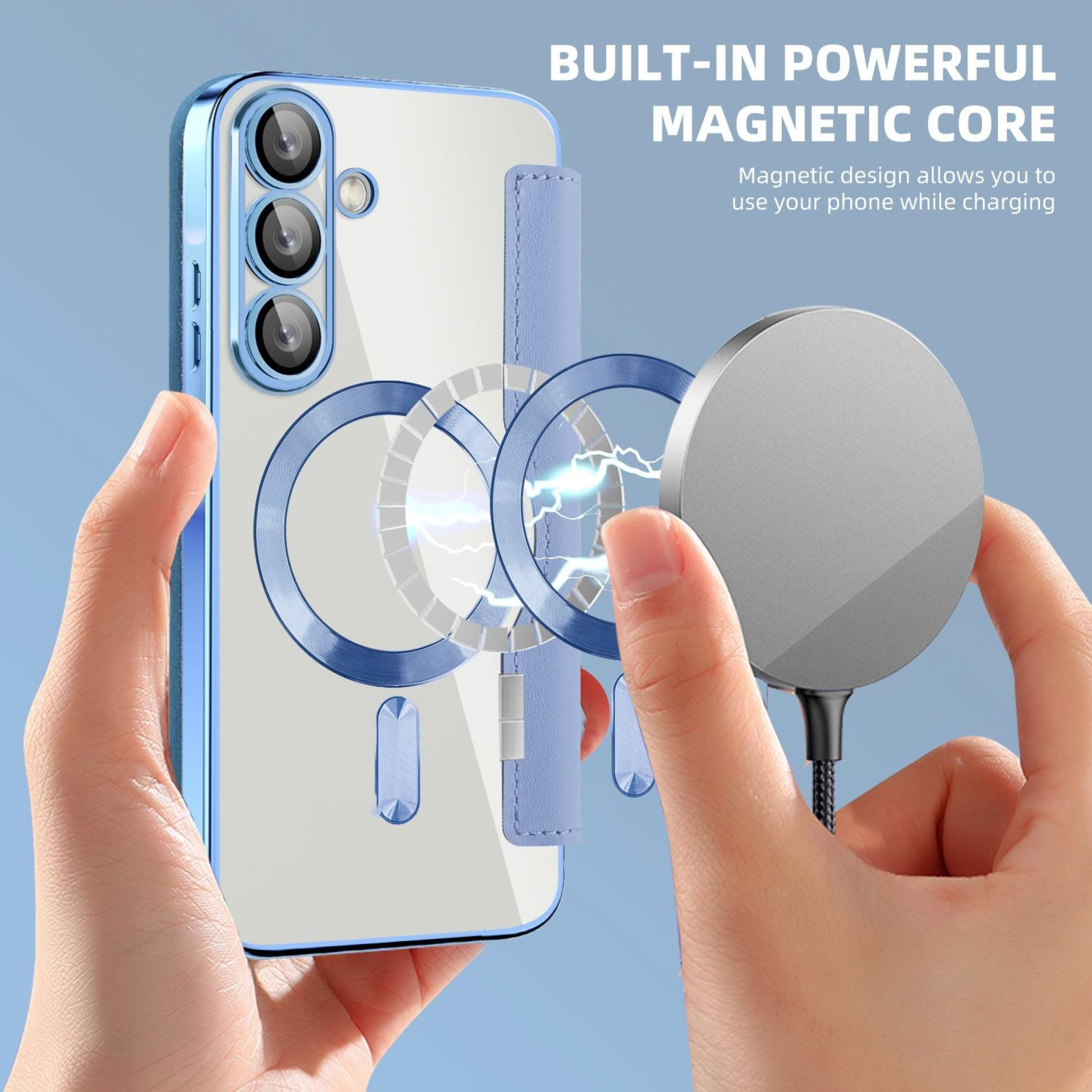 Ein Handy mit magnetischem Ladegerät, das aufgeladen wird.