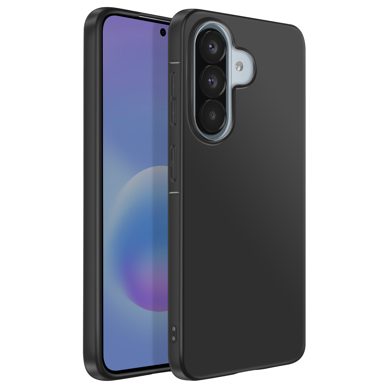 Coque de téléphone noire avec trois objectifs et un flash.