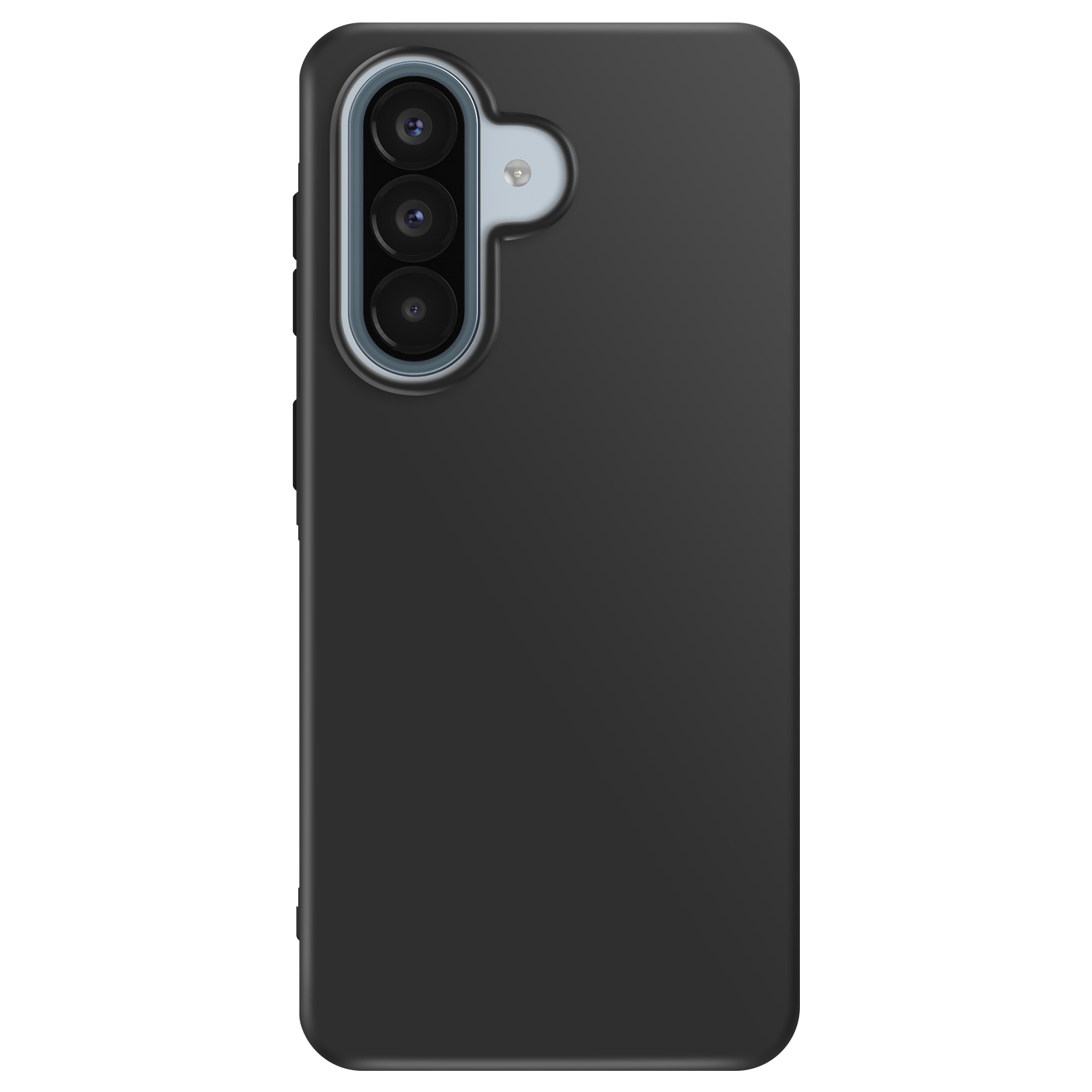 Coque de téléphone noire avec triple objectif et flash.