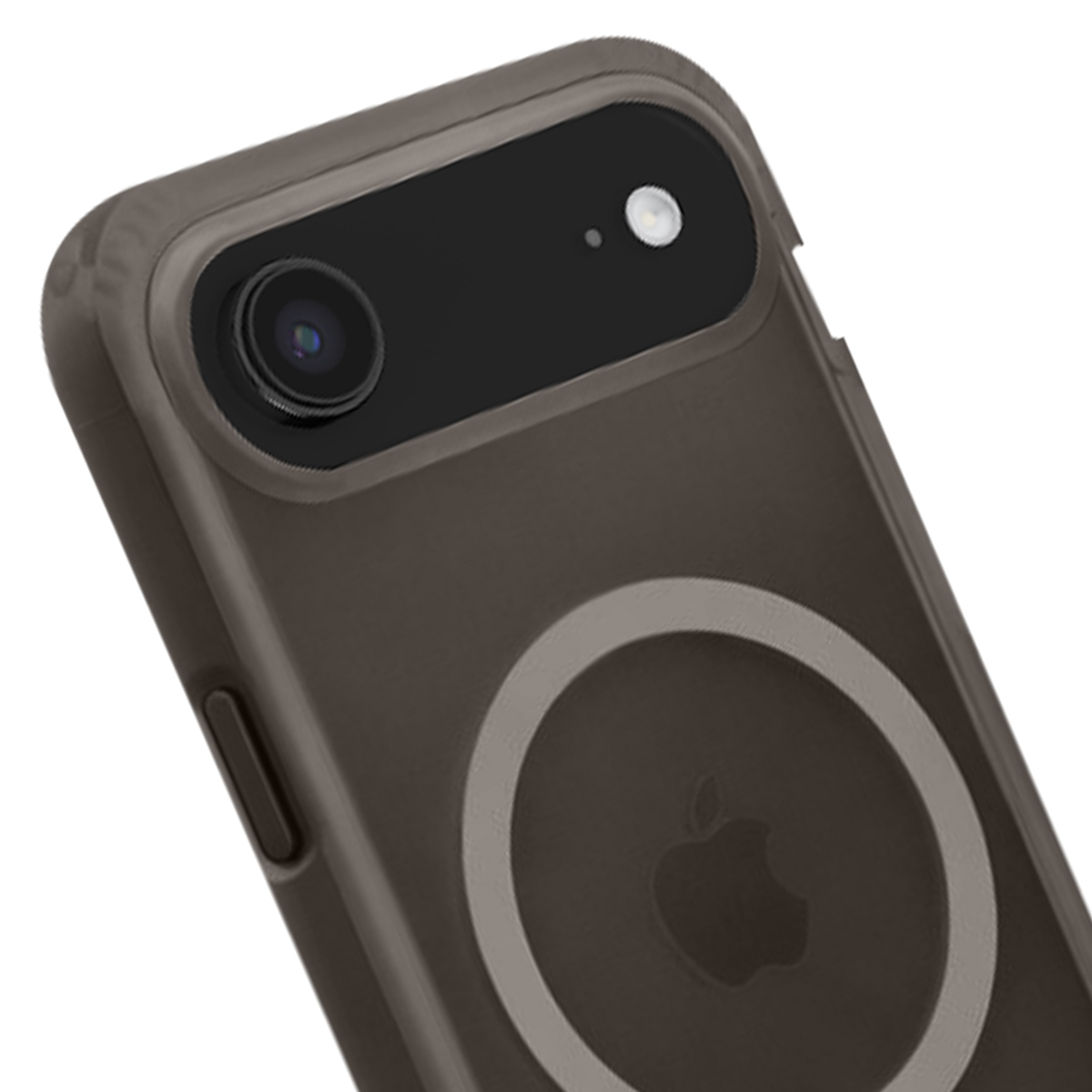 Rückseite eines dunklen iPhone mit Kamera und Apple-Logo.