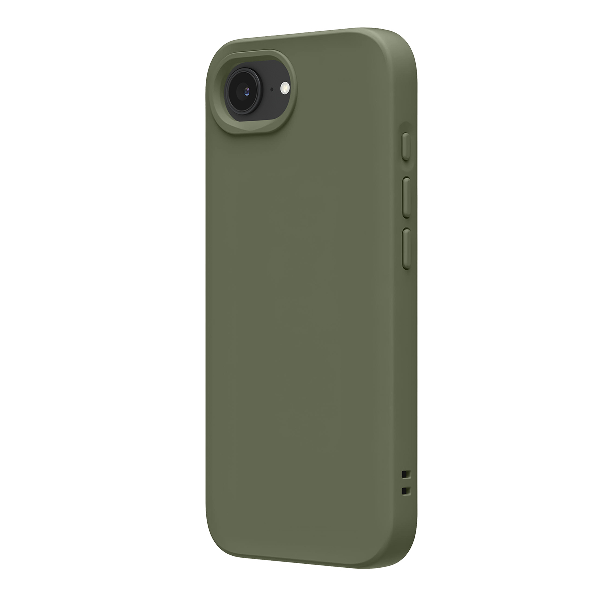 Dunkelgrüne Handyhülle mit Kameraaussparung und seitlichen Tasten.