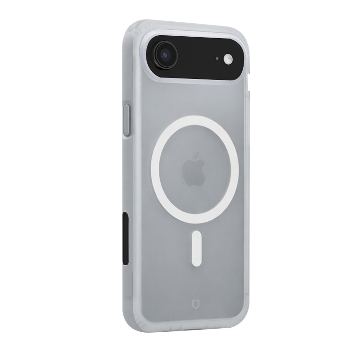 Transparente iPhone-Hülle mit weißem MagSafe-Kreis und Apple-Logo.