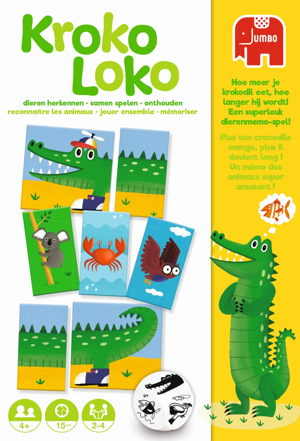 Scatola gioco a tema coccodrillo, animali e istruzioni.