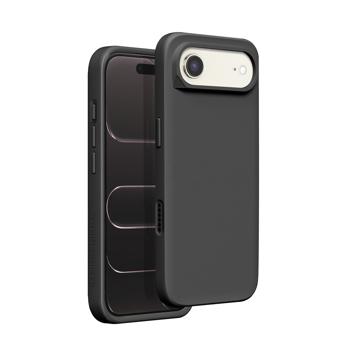 Un iPhone nero con la sua custodia nera aperta, che rivela lo schermo.
