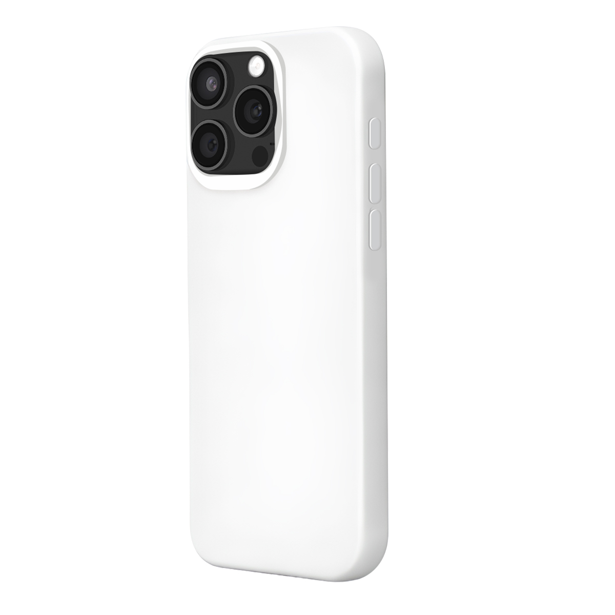 Une coque de téléphone blanche avec trois objectifs d'appareil photo et un flash.