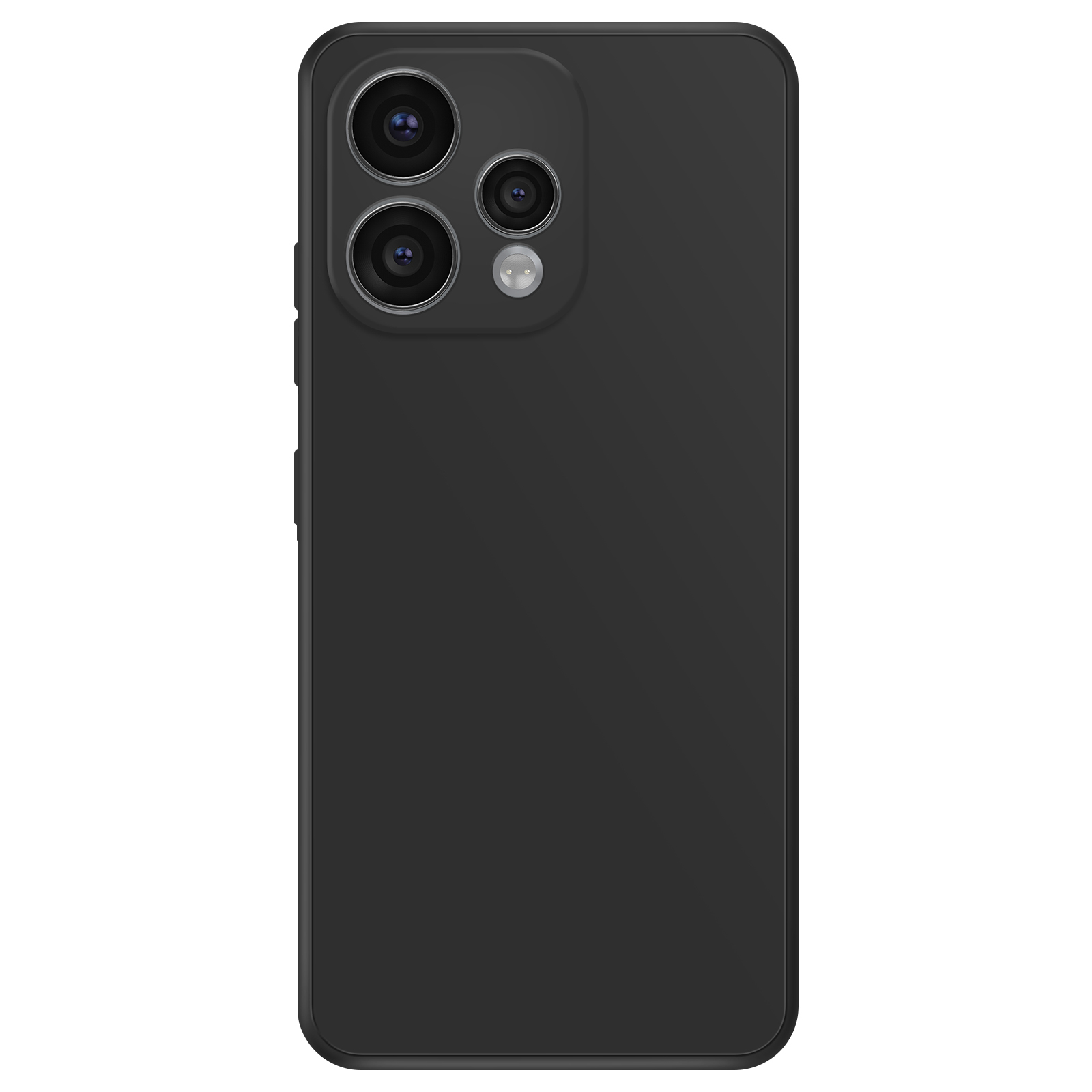 Smartphone nero con tre obiettivi e flash sul retro.