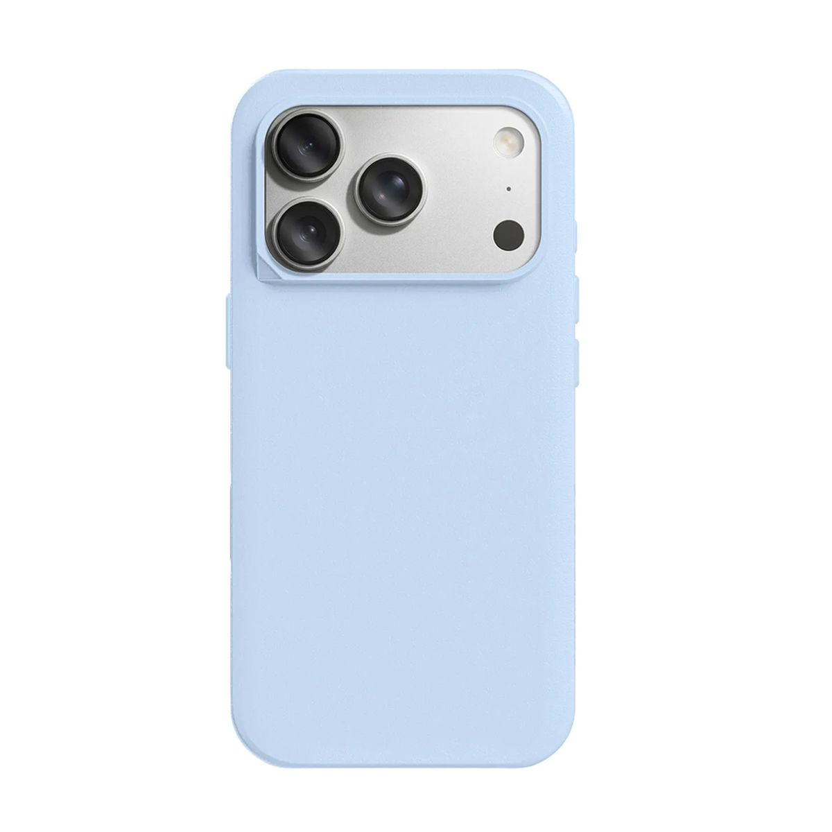 Una custodia per telefono azzurra con ritaglio tripla fotocamera