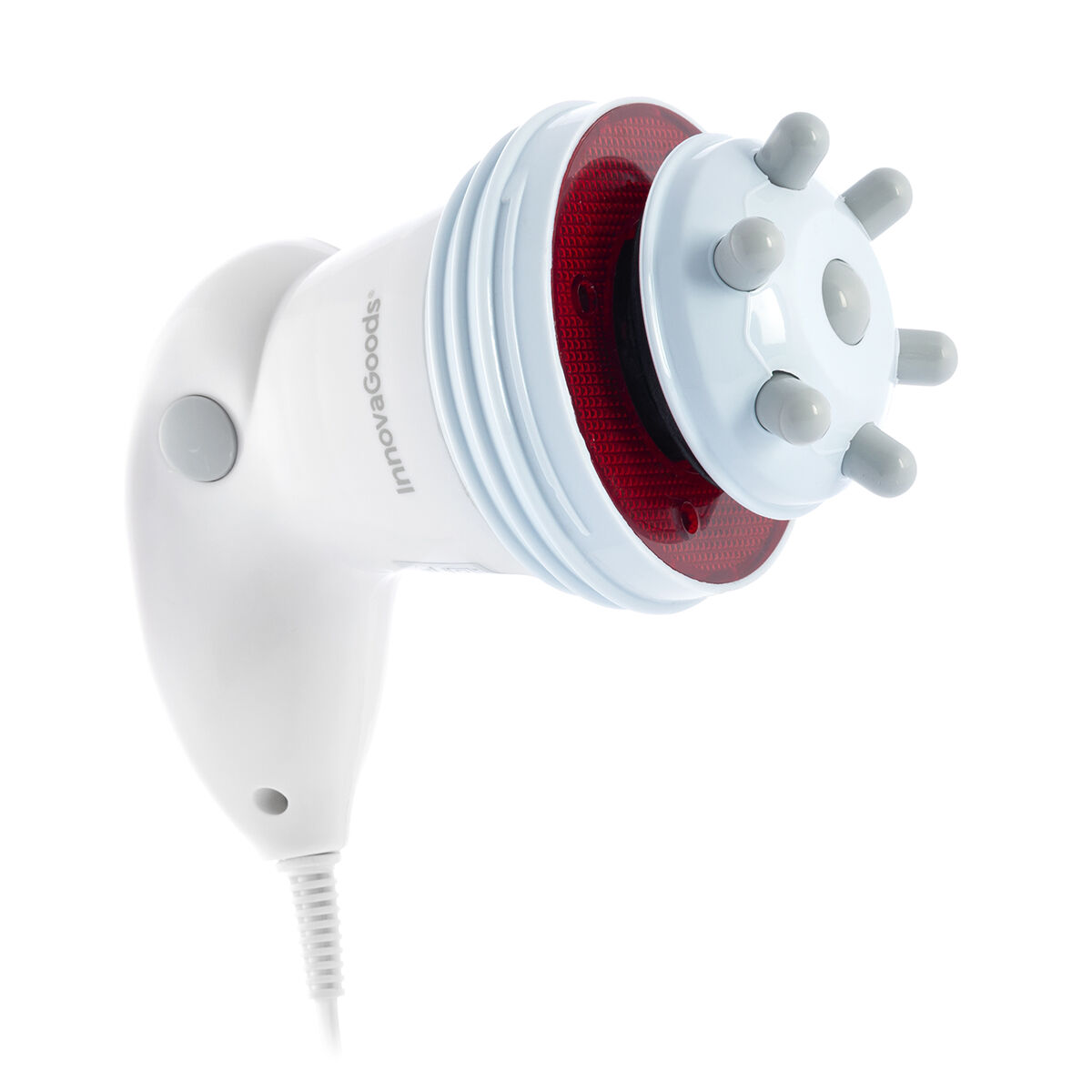 Dispositivo massaggiante bianco con luce rossa e accessorio