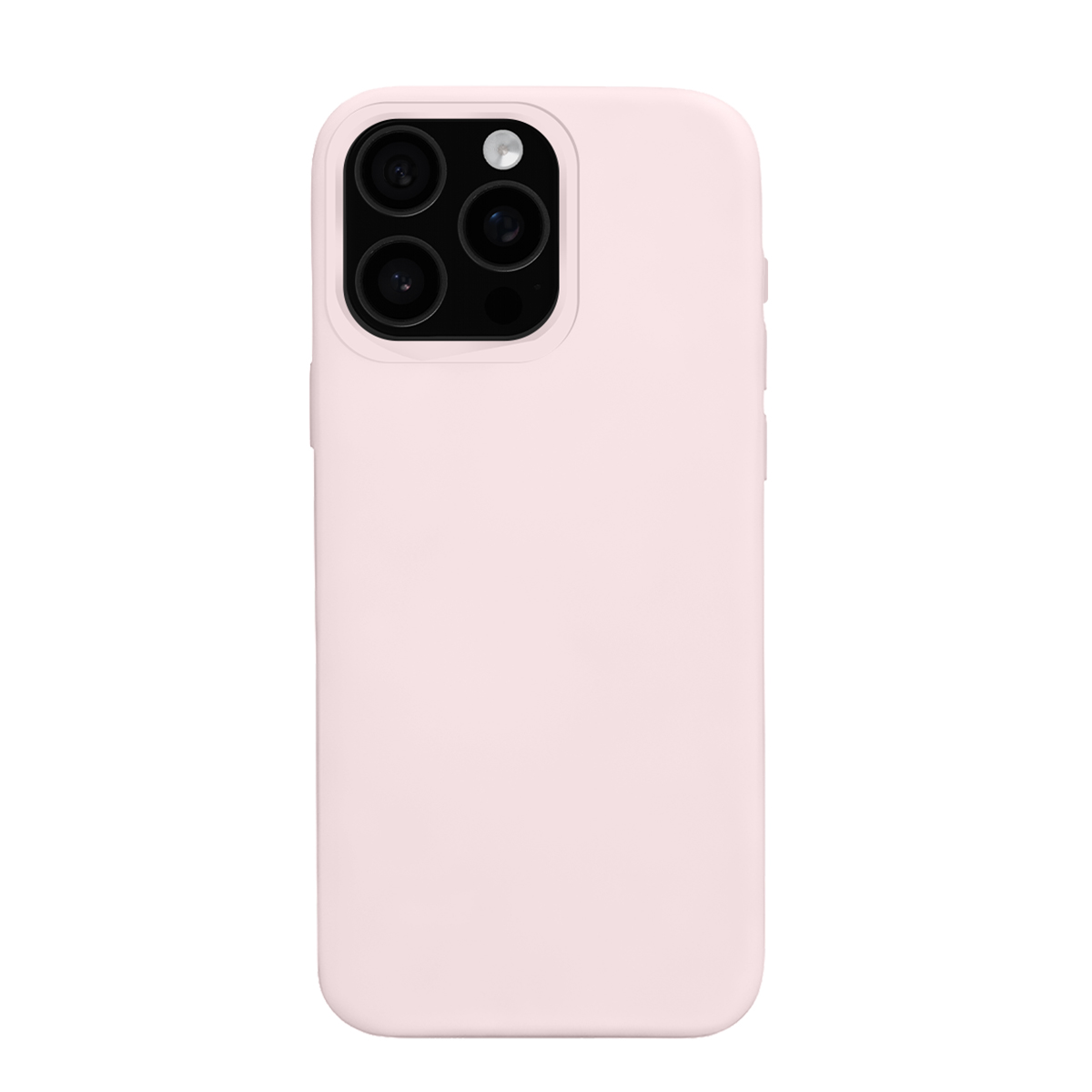 Una cover rosa chiaro per telefono con modulo fotocamera a tre obiettivi.
