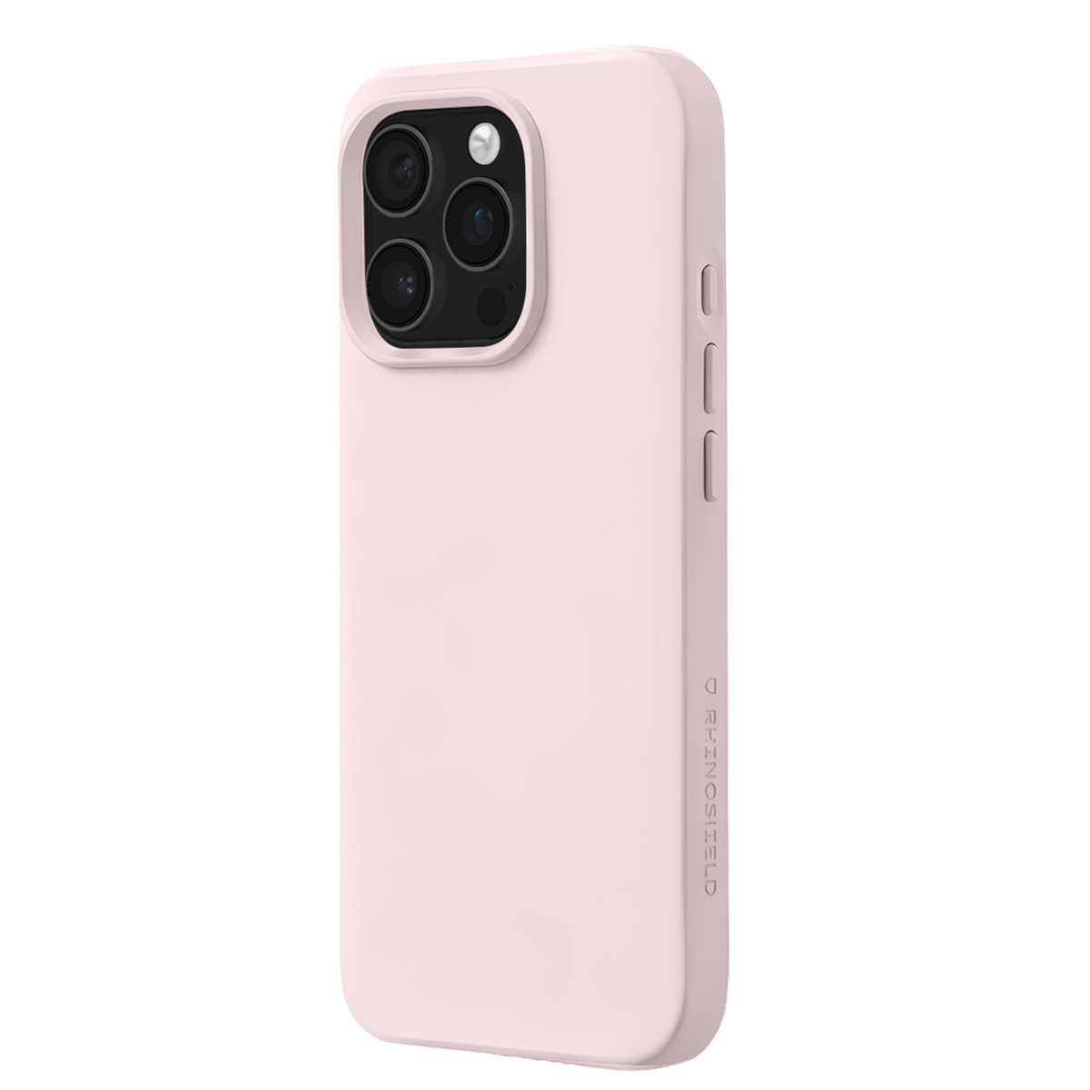 Una cover rosa per telefono con tre obiettivi della fotocamera sul retro.