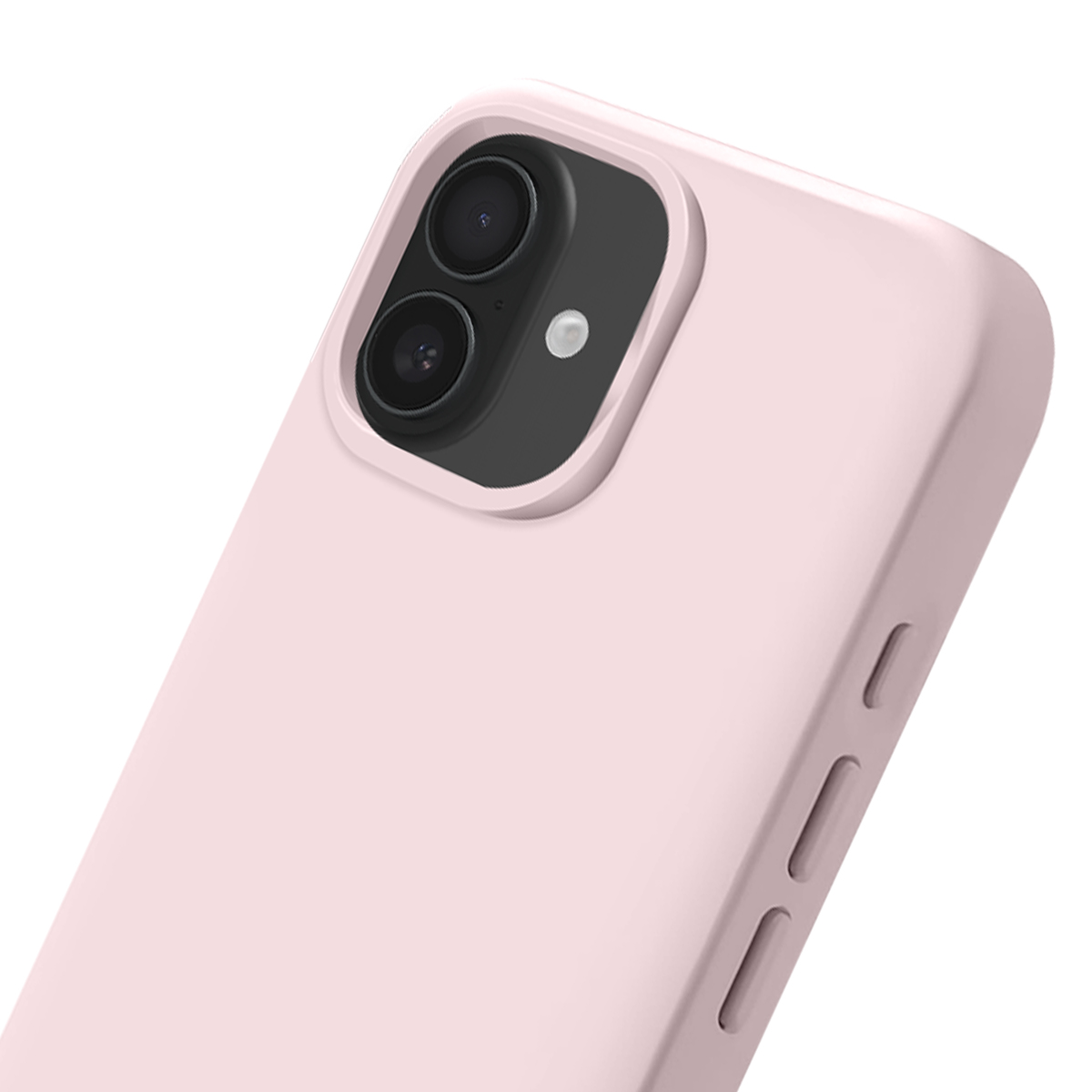 Una custodia rosa per telefono con due fotocamere e un flash.