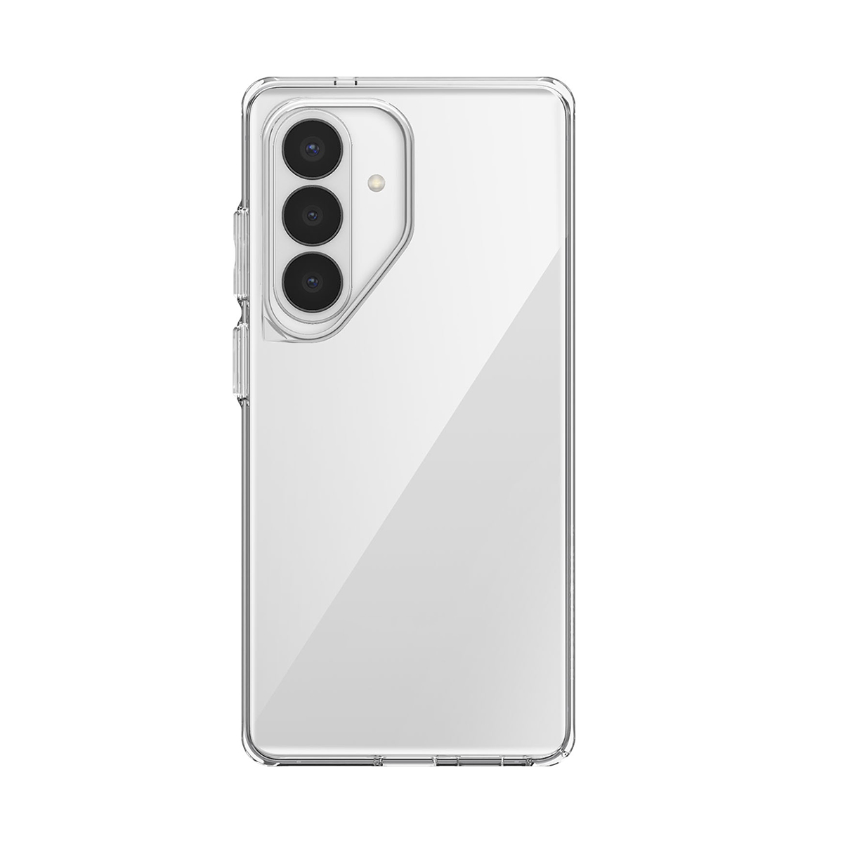 Doorzichtige telefoonhoes met drie cameralenzen en flitser aan de achterkant.
