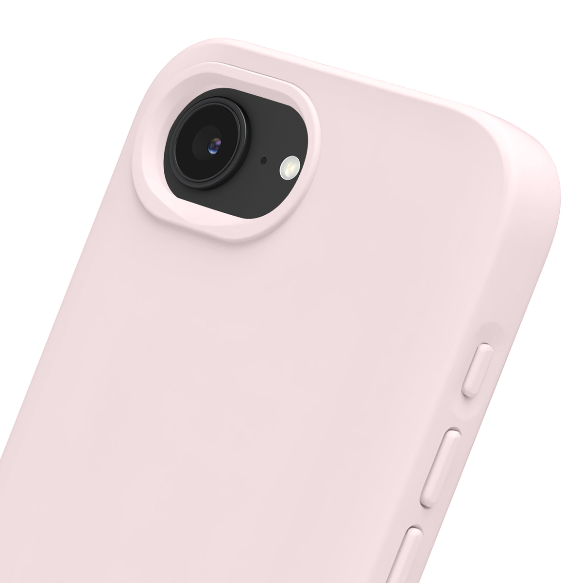Primo piano di una custodia rosa per telefono con una singola lente e flash.