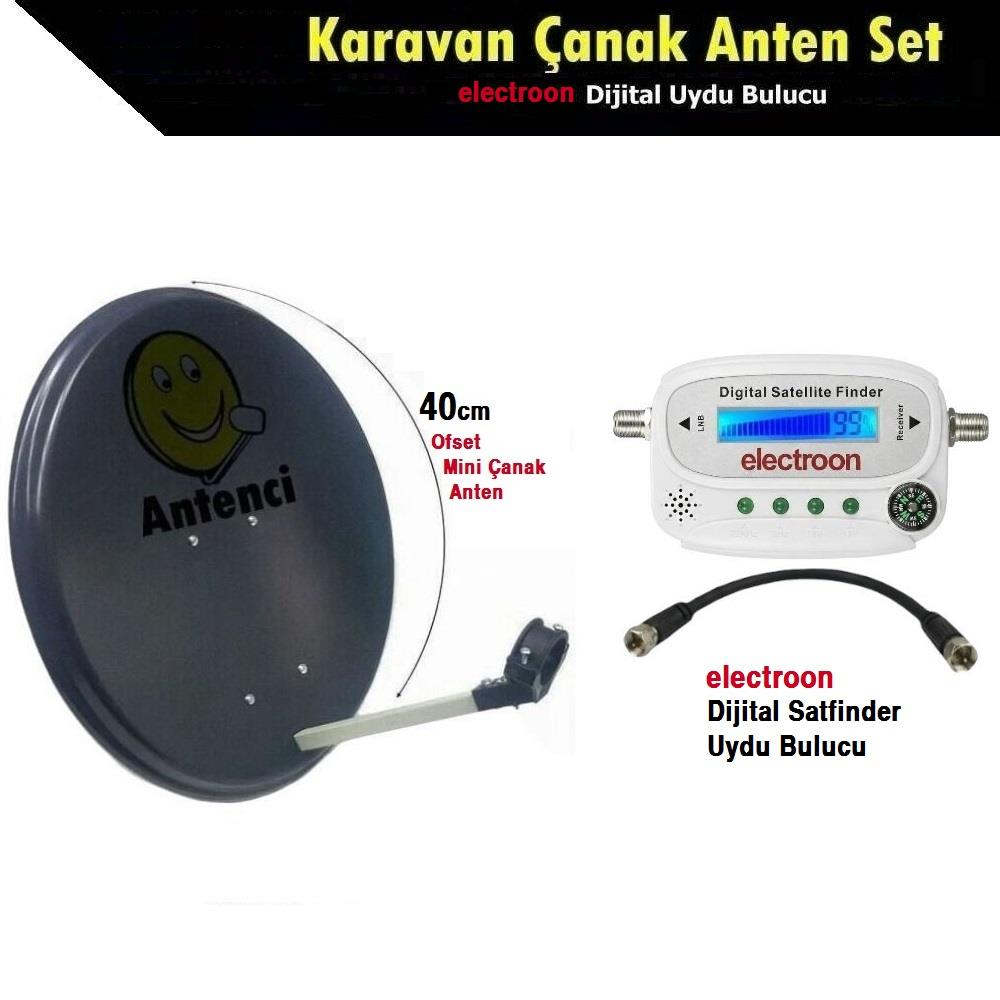 ANTENCI 40 cm Karavan Çanak Anten Seti Electroon Dijital Uydu Bulucu