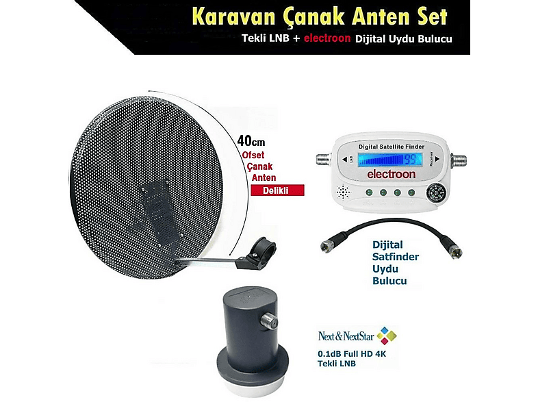 ANTENCI 40 cm Delikli Karavan Çanak Anten Seti Next Tekli LNB Electroon Dijital Uydu Bulucu