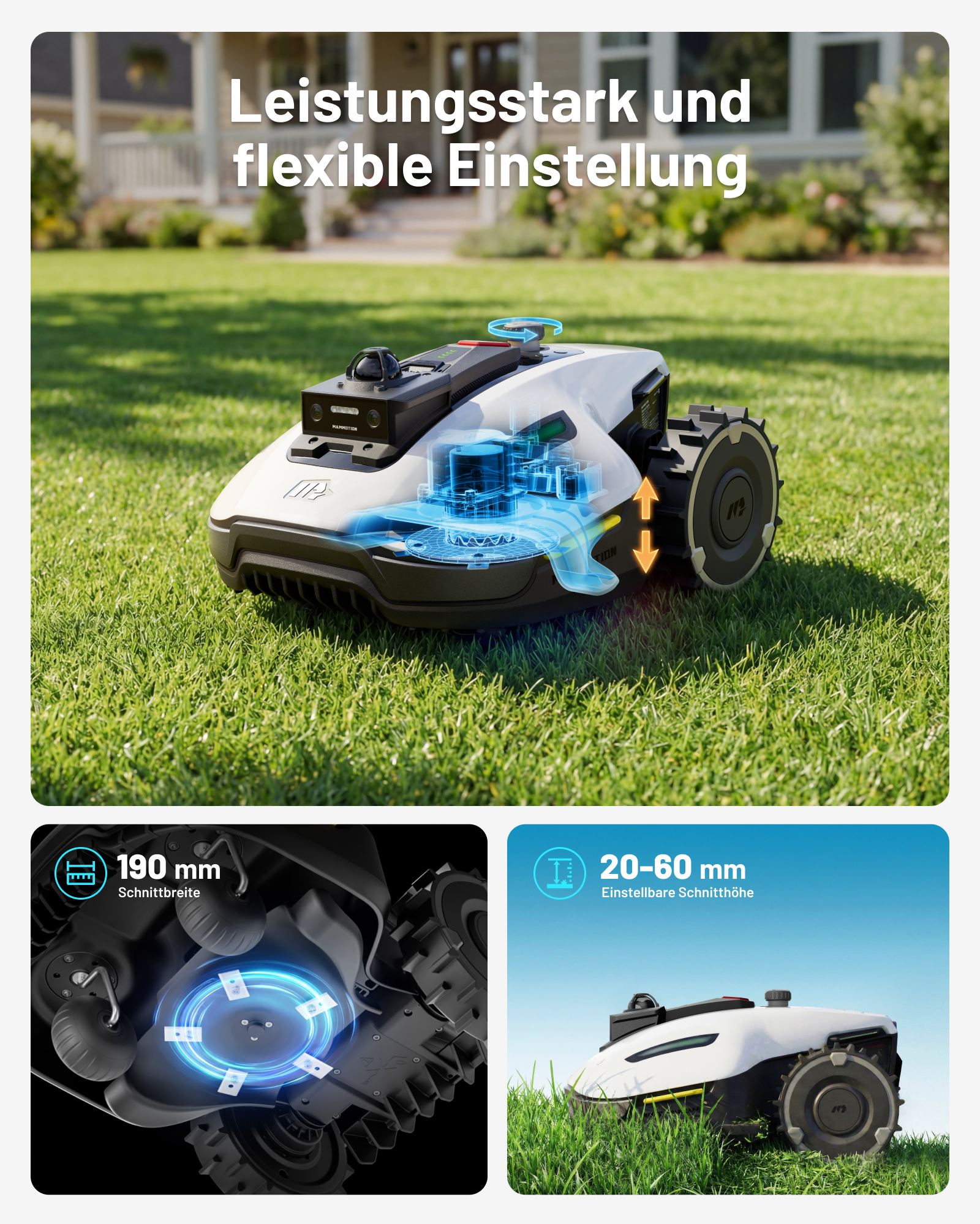 Ein Mähroboter mit Leistungsstark und flexible Einstellung.