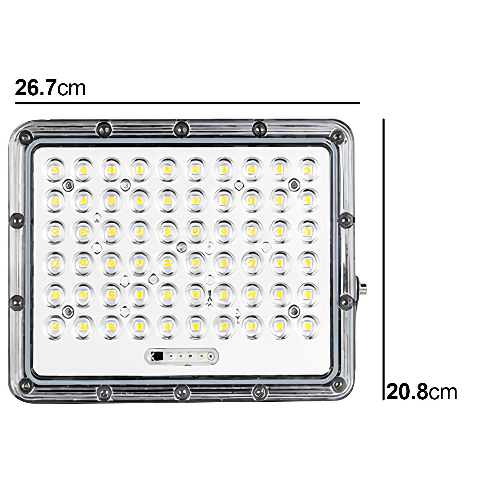 Ein rechteckiger LED-Scheinwerfer mit 26,7 cm Breite und 20,8 cm Höhe.