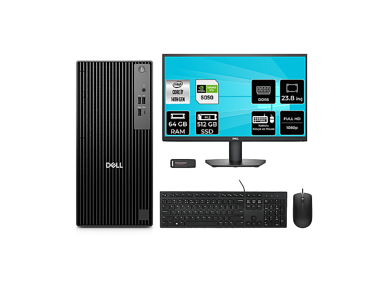 DELL Pro Tower QCT1250 RTX5050 8GB 23.8" QCT1250P853 PER4 Bellek Intel Core i7-14700 64 GB RAM 512 GB SSD FreeDOS Masaüstü Bilgisayar