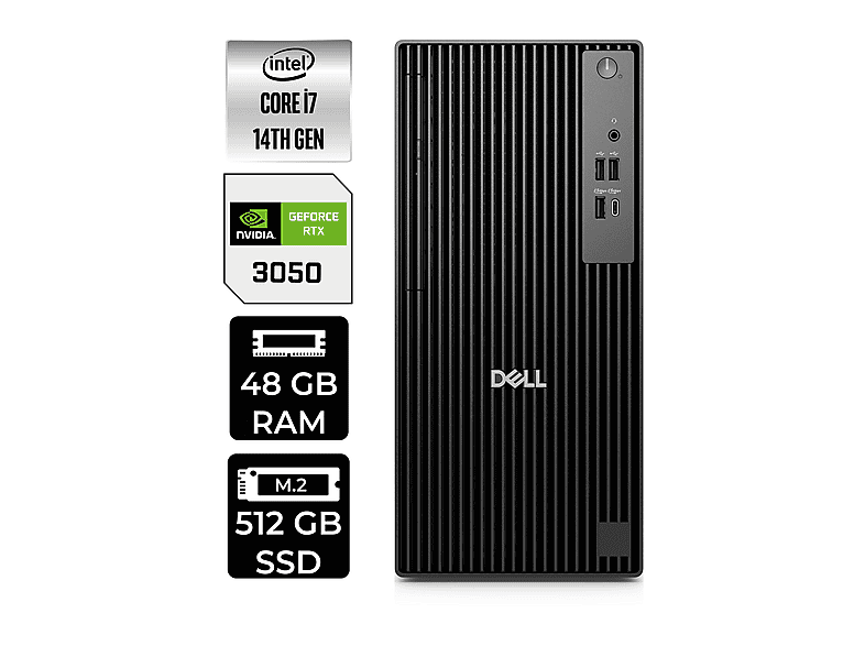 DELL Pro Tower QCT1250 RTX3050 6GB QCT1250P489 PER4 Bellek Intel Core i7-14700 48 GB RAM 512 GB SSD FreeDOS Masaüstü Bilgisayar