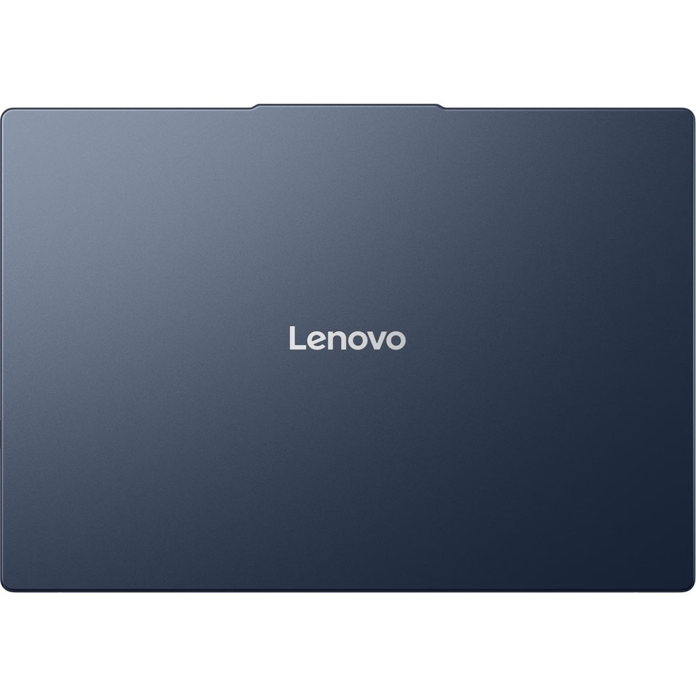 Gümüş logolu kapalı lacivert Lenovo dizüstü bilgisayar.