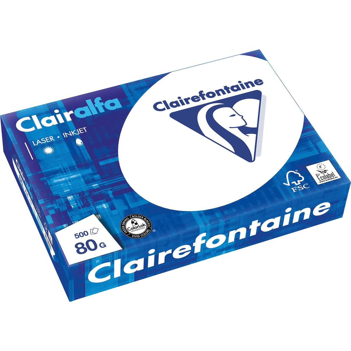 Risma di carta Clairefontaine Clairalfa, 500 fogli, 80g, per laser/inkjet, blu.