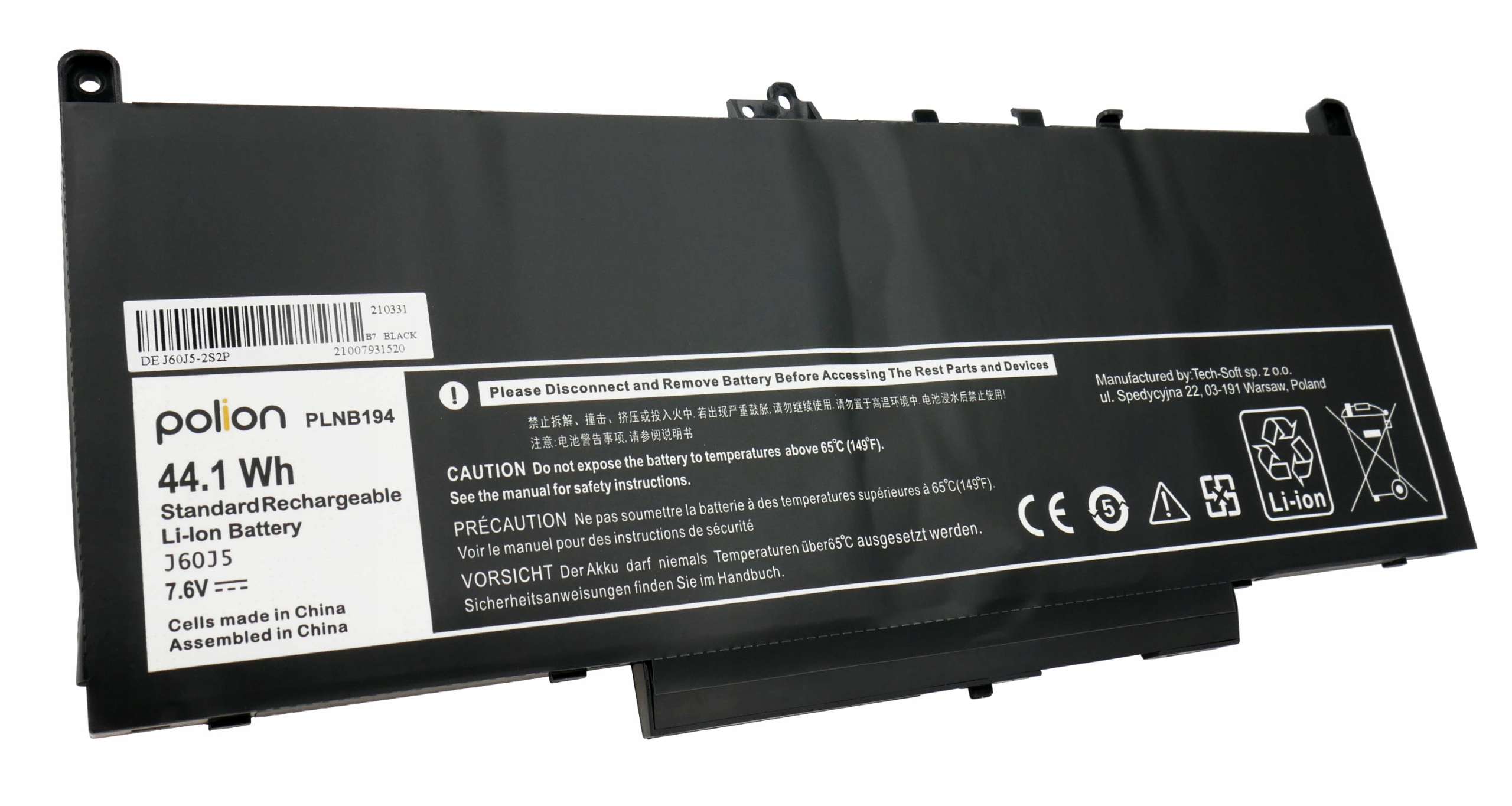 Czarna bateria Li-Ion, 44.1 Wh, 7.6V, model PLNB194, firmy Polion.