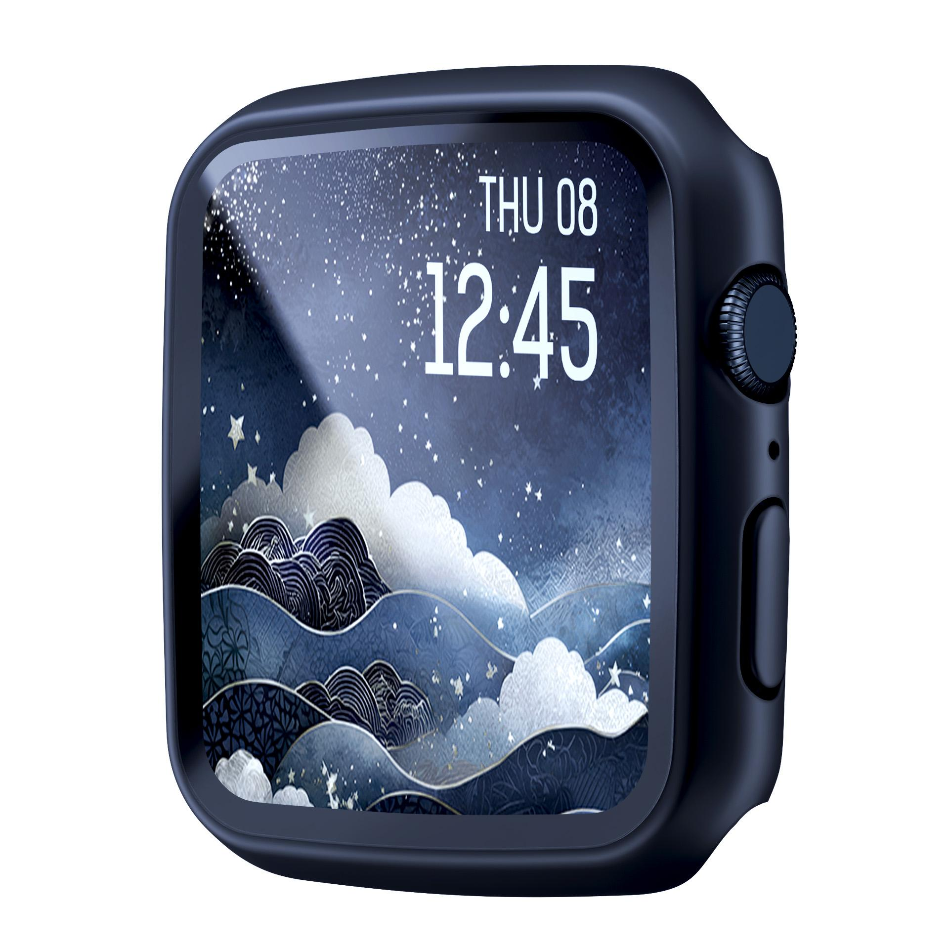 Ciemnoniebieski smartwatch z tarczą nieba gwiaździstego, pokazujący 12:45.