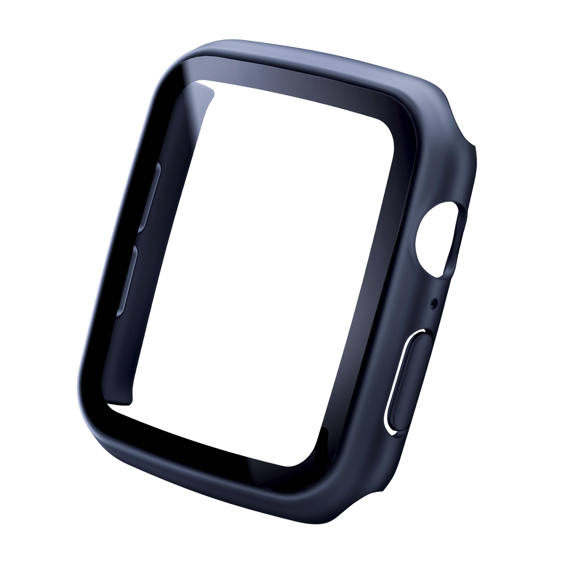 Ciemnoniebieska obudowa ochronna do smartwatch z wycięciami na przyciski i ekran.