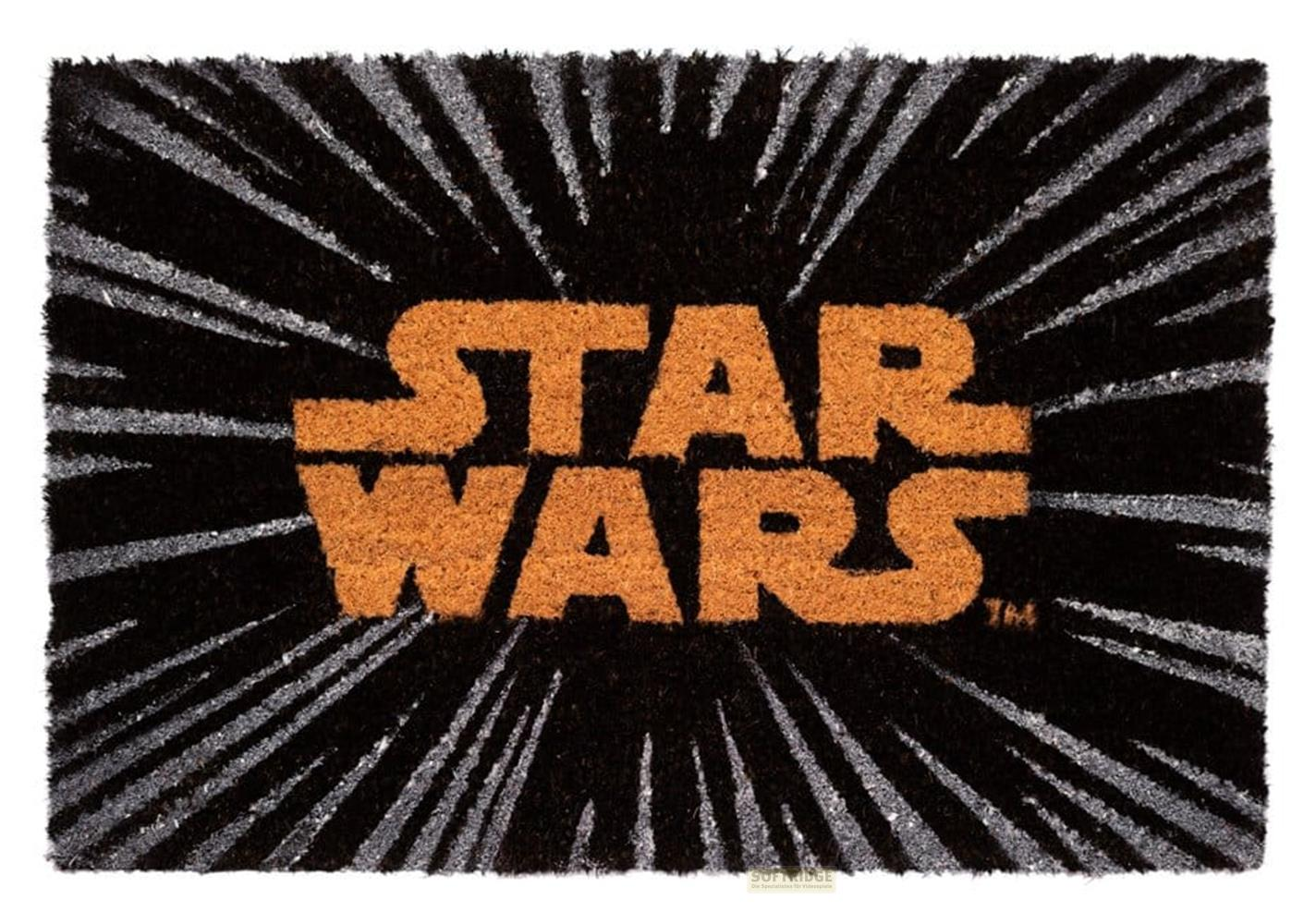 Tappetino con logo Star Wars arancione su sfondo nero.