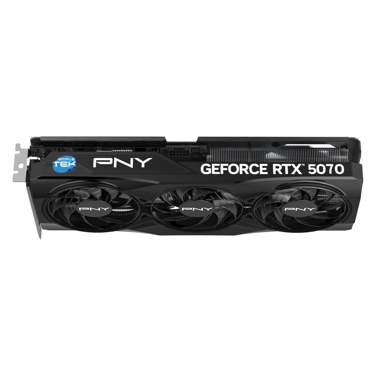Scheda grafica PNY GeForce RTX 5070 con tre ventole.