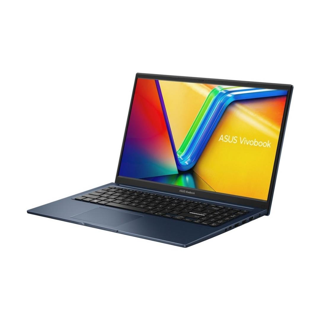 Renkli ekran arka planına sahip açık mavi bir ASUS Vivobook dizüstü bilgisayar.