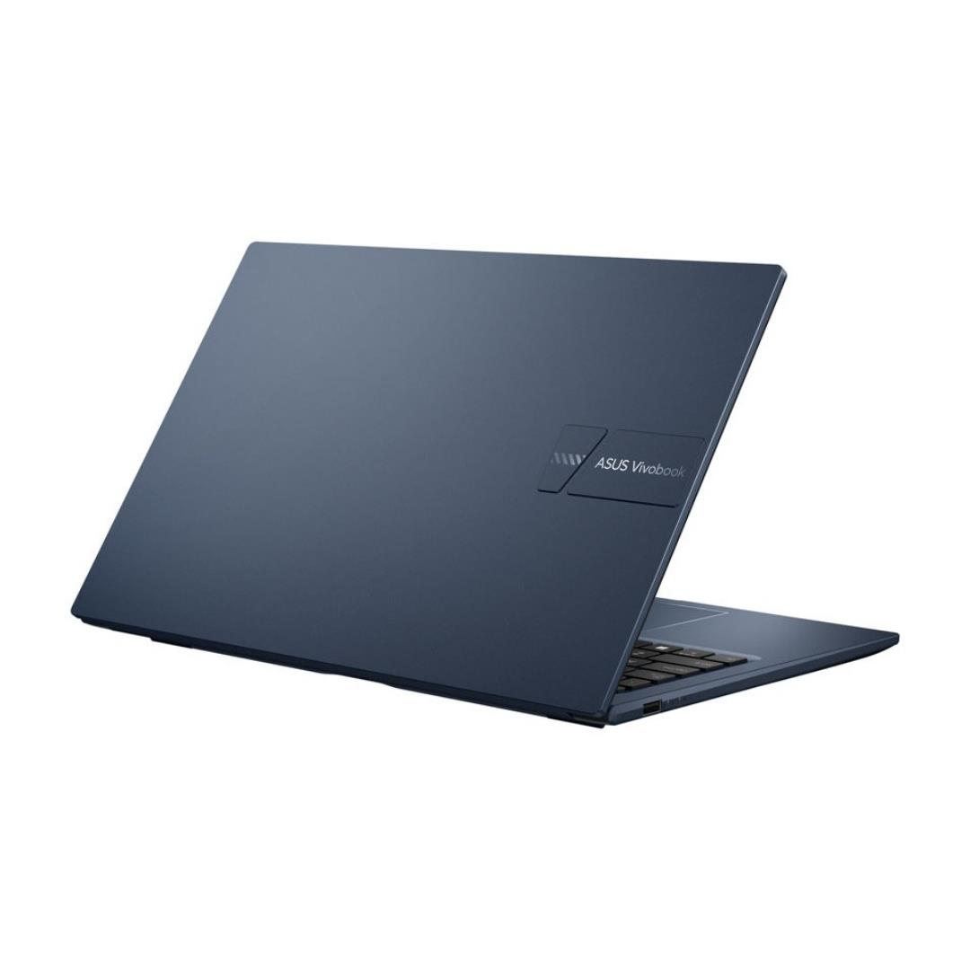 ASUS Vivobook logolu, kapalı, lacivert bir dizüstü bilgisayar.