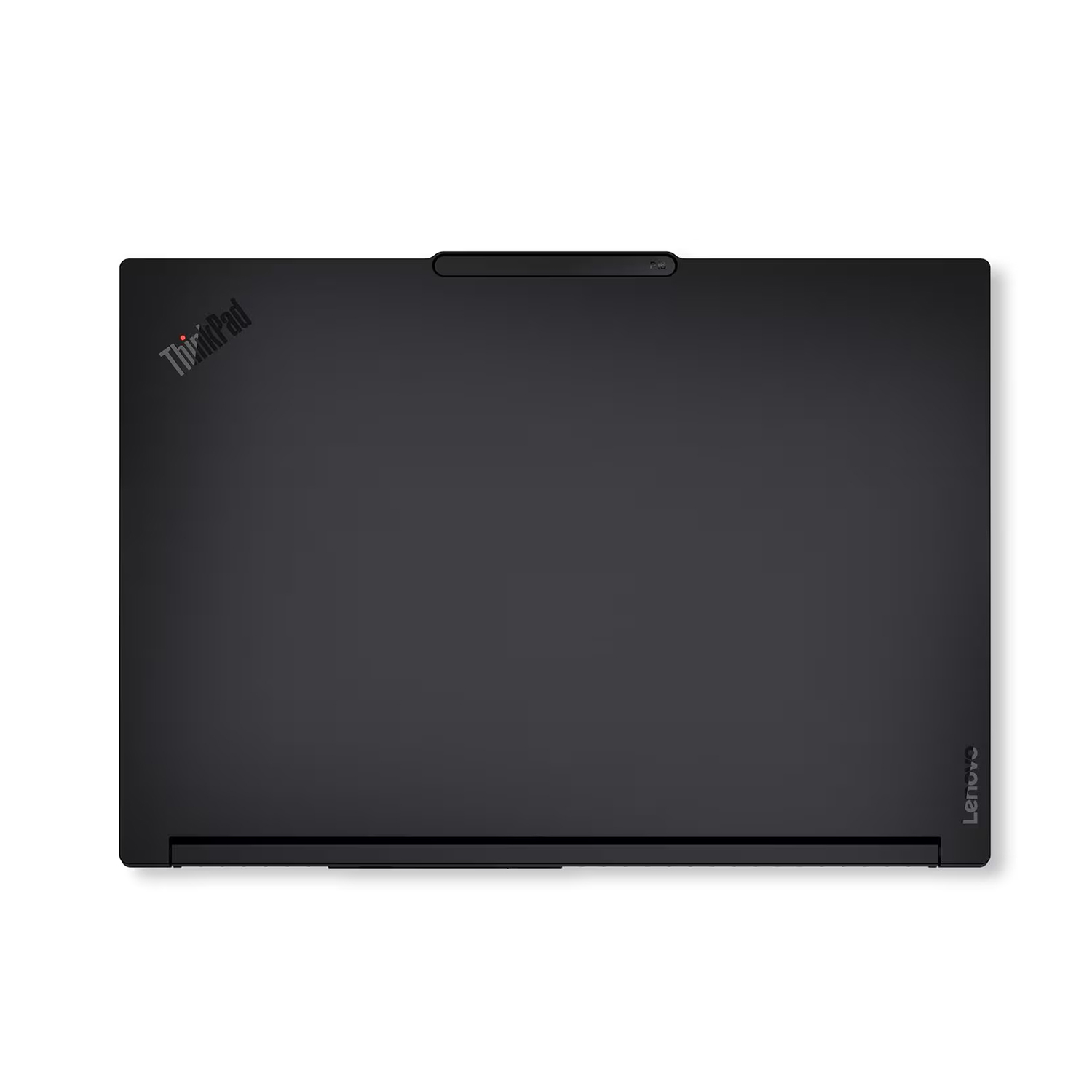 Kapaktaki logolarla kapalı siyah bir Lenovo ThinkPad dizüstü bilgisayar.