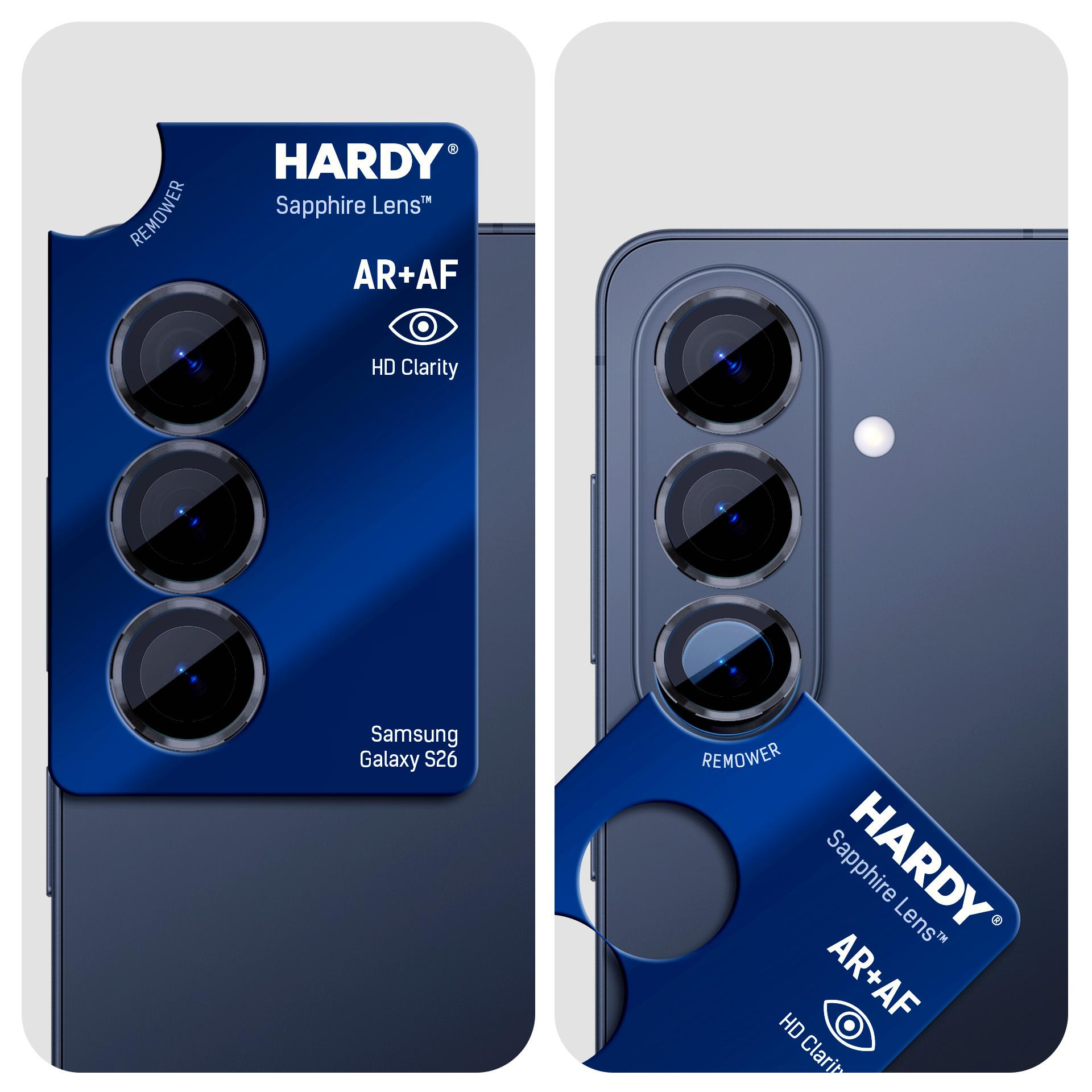 Niebieskie etui na telefon z trzema aparatami, marki HARDY, do Samsung Galaxy S26.