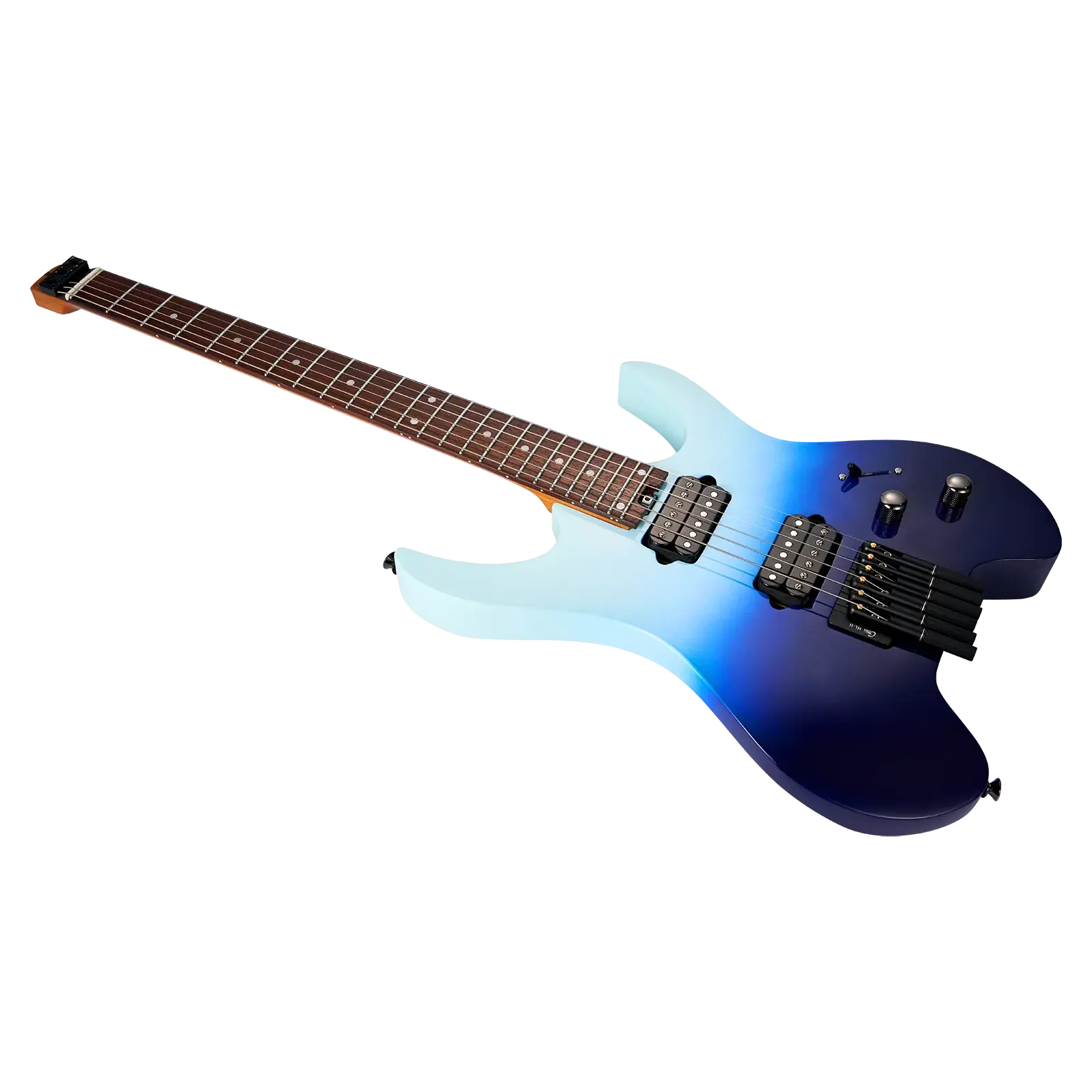 Siyah arka plan üzerinde mavi geçişli elektro gitar.
