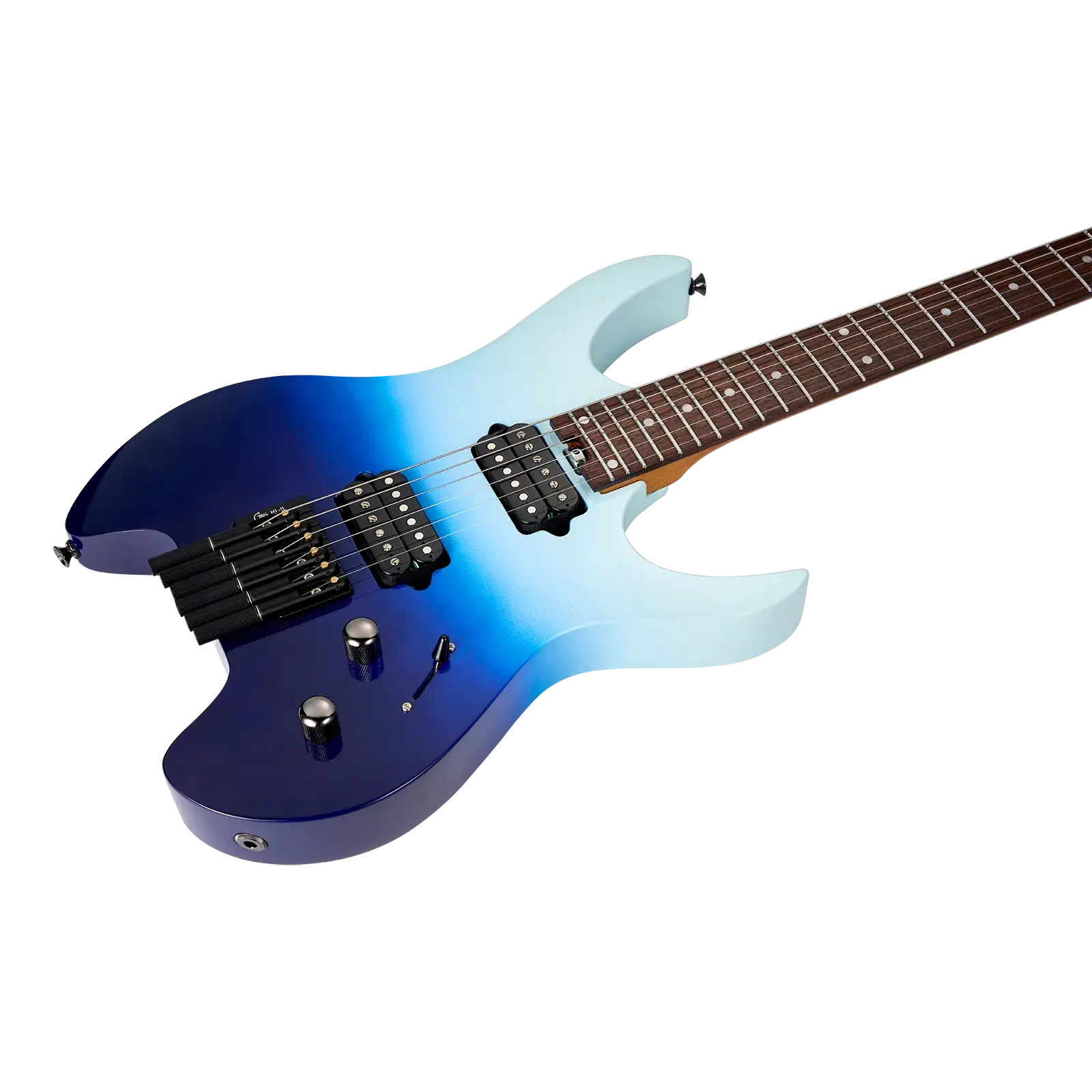 Gövdesinde mavi geçişli elektro gitar sapı.